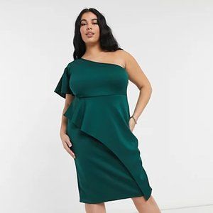 True Violet Plus one shoulder midi dress in emerald